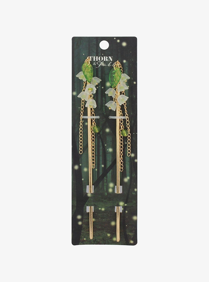 Thorn & Fable Dangling Flower Leaf Hair Stick Set
