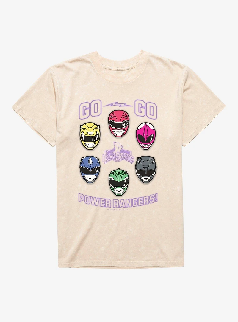 Mighty Morphin Power Rangers Go Go Power Rangers Helmets Mineral Wash T-Shirt