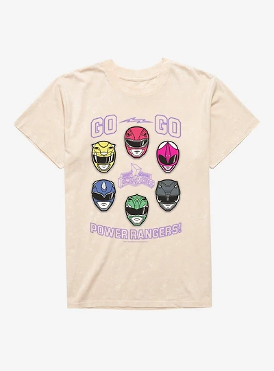 Mighty Morphin Power Rangers Go Helmets Mineral Wash T-Shirt