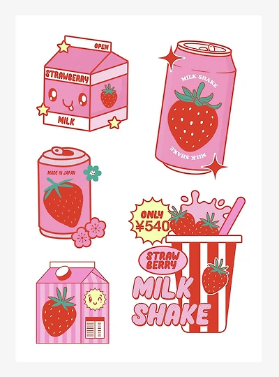 Strawberry Milk Shake Kiss-Cut Sticker Sheet