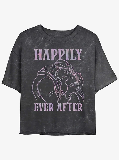 Disney Beauty And The Beast Happily Ever After Womens Mineral Wash Crop T-Shirt