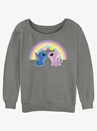 Disney Lilo & Stitch Angel Love Under The Rainbow Girls Slouchy Sweatshirt