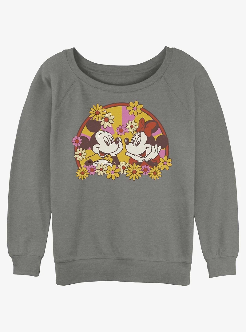 Disney Mickey Mouse & Minnie Spring Bloom Womens Slouchy Sweatshirt