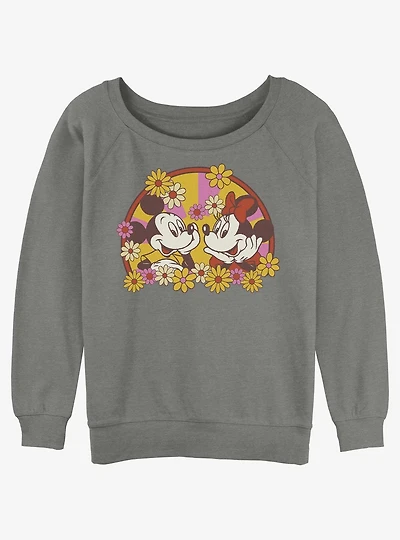 Disney Mickey Mouse & Minnie Spring Bloom Womens Slouchy Sweatshirt