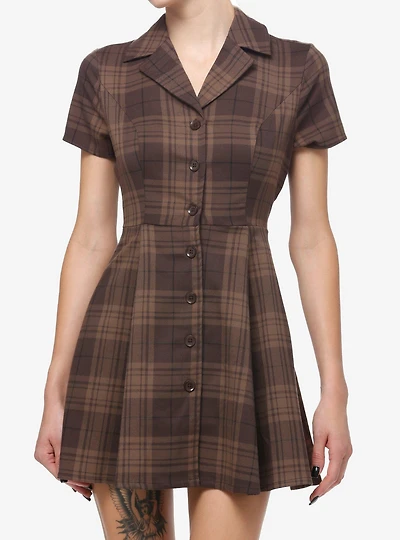 Thorn & Fable Brown Plaid Retro Dress