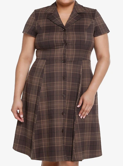 Thorn & Fable Brown Plaid Retro Dress Plus Size