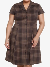 Thorn & Fable Brown Plaid Retro Dress Plus Size
