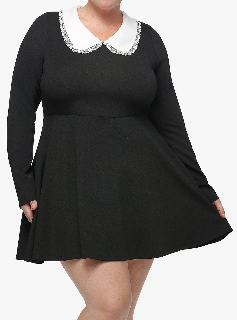 Cosmic Aura Black Peter Pan Collar Long-Sleeve Dress Plus Size