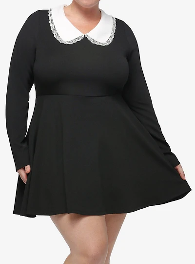 Cosmic Aura Black Peter Pan Collar Long-Sleeve Dress Plus Size