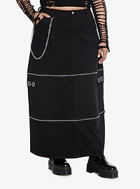 Social Collision Black & Red Contrast Stitch Zip-Off Maxi Skirt Plus Size