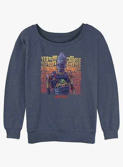 Star Wars The Mandalorian Grogu & IG-12 Yes No Girls Slouchy Sweatshirt Hot Topic Web Exclusive