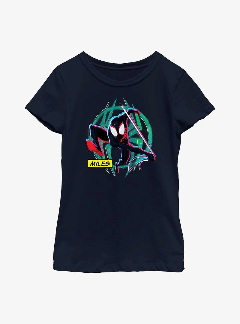 Marvel Spider-Man: Across the Spider-Verse Miles Morales Badge Youth Girls T-Shirt