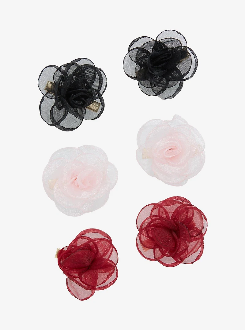 Sweet Society Mesh Roses Mini Hair Clip Set