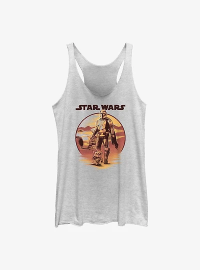 Star Wars The Mandalorian Sunset Mando Grogu Womens Tank Top