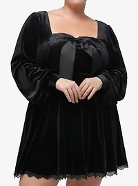 Cosmic Aura Velvet Bow Long-Sleeve Dress Plus Size