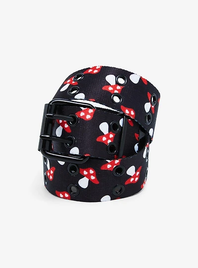 Black Mushroom Print Grommet Belt