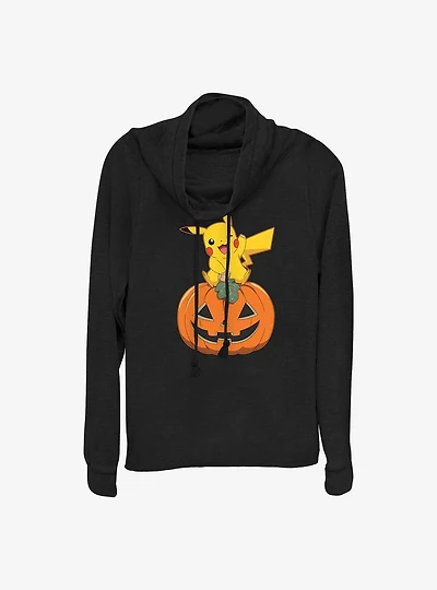 Pokemon Pikachu Pumpkin Girls Cowl Neck Long-Sleeve Top