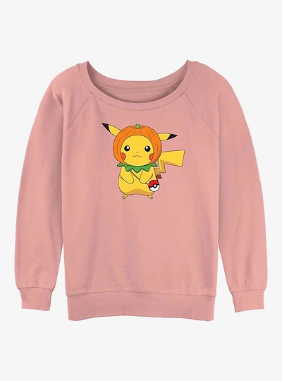 Pokemon Pikachu Pumpkin Hat Girls Slouchy Sweatshirt