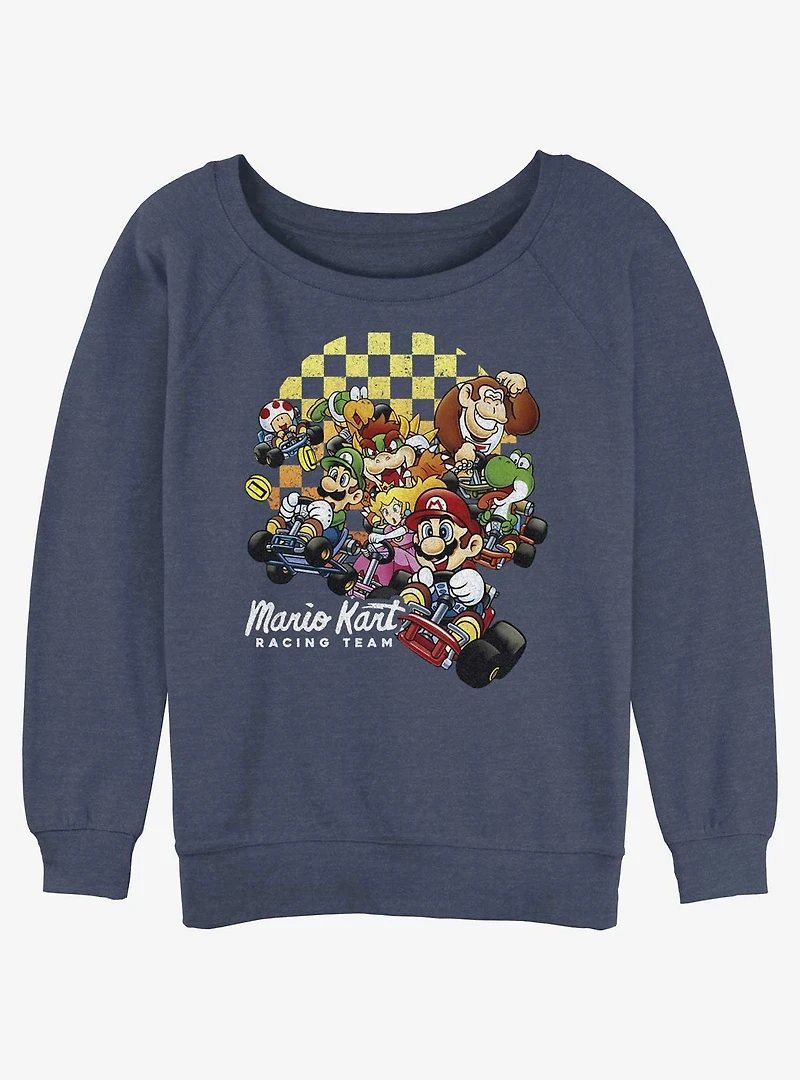 Nintendo Mario Checkered Kart Group Womens Slouchy Sweatshirt
