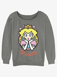 Nintendo Mario Princess Peach Hearts Womens Slouchy Sweatshirt