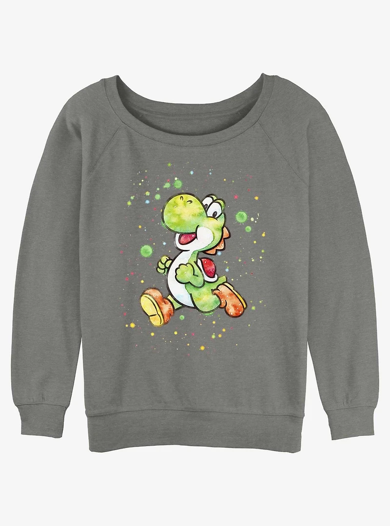 Nintendo Mario Watercolor Yoshi Womens Slouchy Sweatshirt