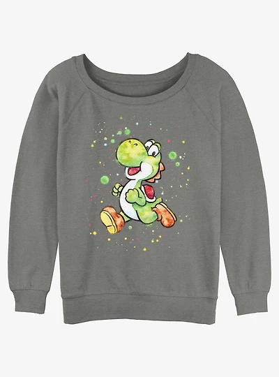 Nintendo Mario Watercolor Yoshi Womens Slouchy Sweatshirt