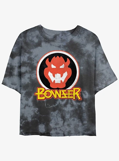 Nintendo Mario Bowser Badge Tie-Dye Womens Crop T-Shirt