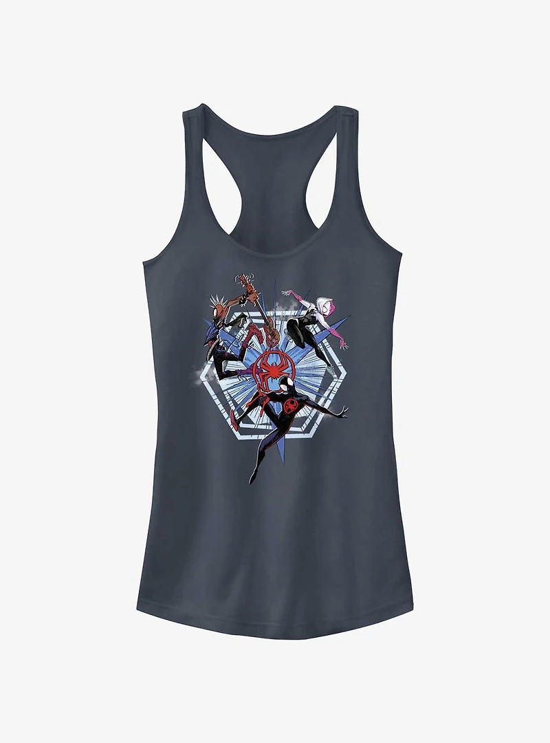 Marvel Spider-Man: Across The Spiderverse Trio Badge Spider-Punk Miles Morales Spider-Gwen Girls Tank