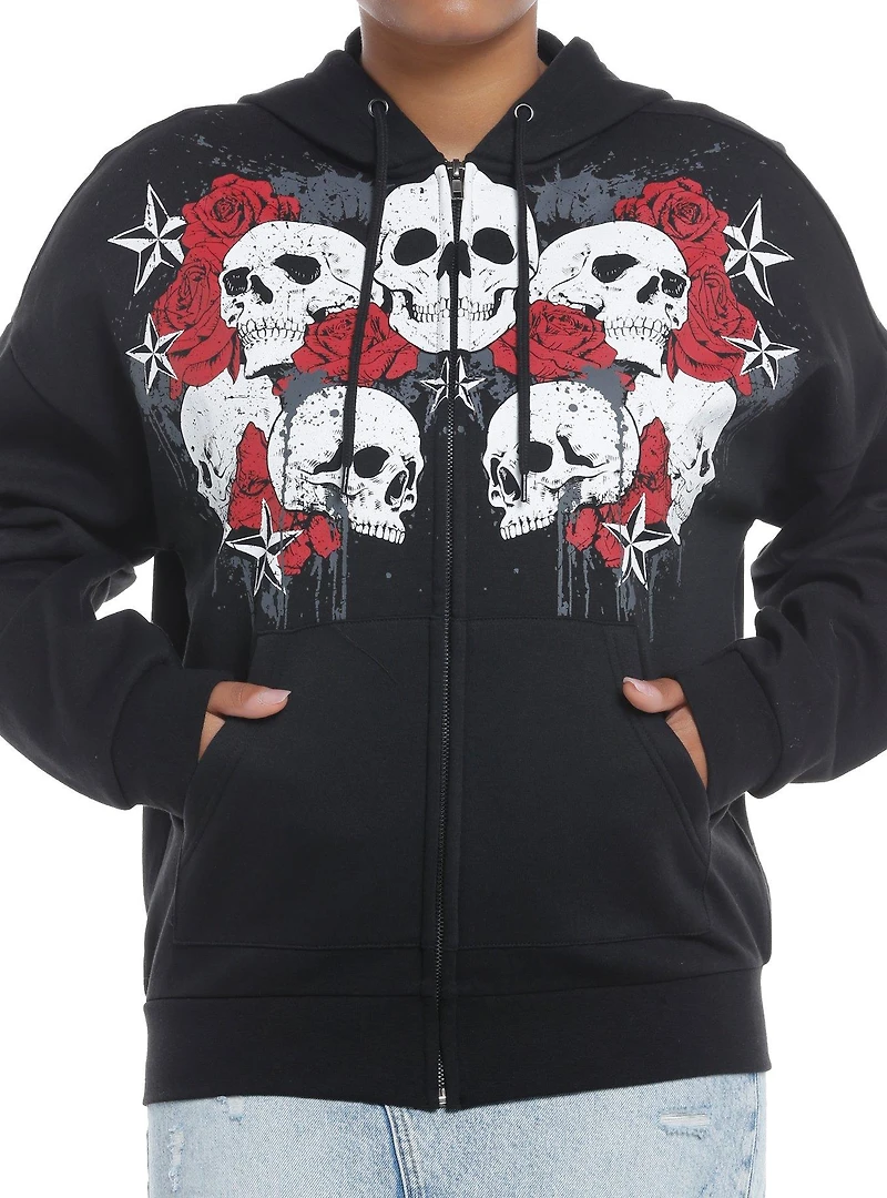 Social Collision Skulls & Red Roses Girls Hoodie