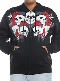 Social Collision Skulls & Red Roses Girls Hoodie
