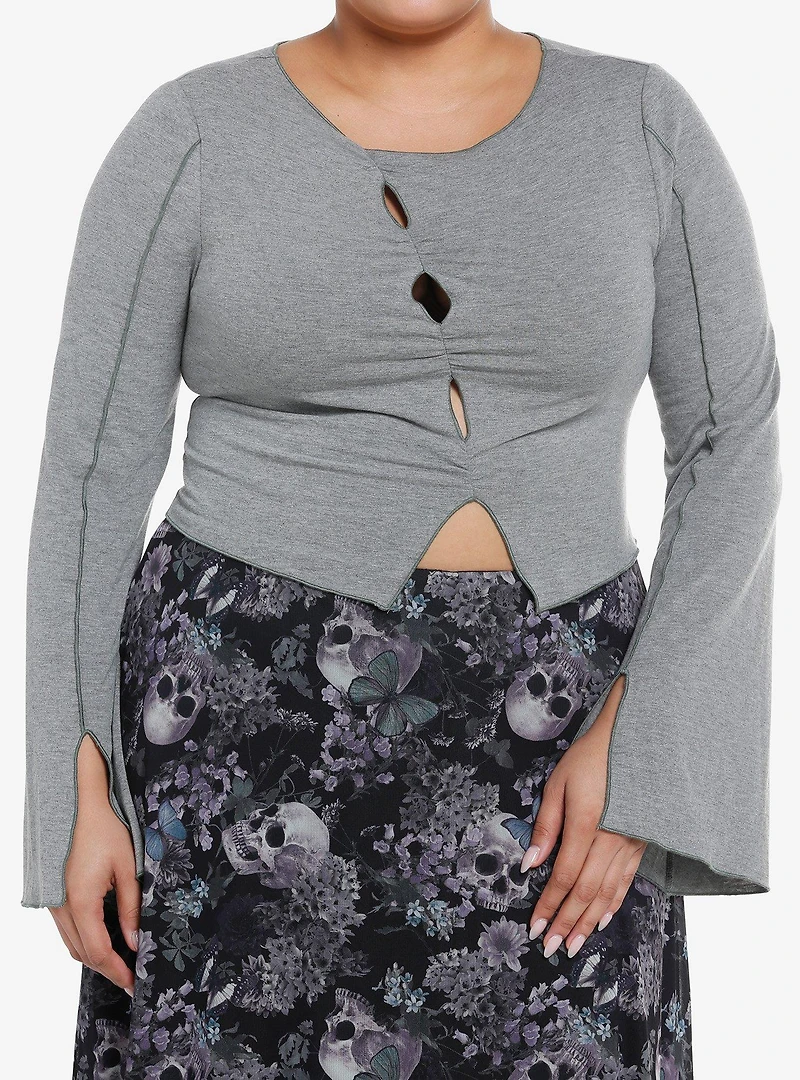 Thorn & Fable Grey & Green Bell Sleeve Girls Long-Sleeve Top Plus Size