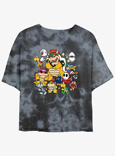 Nintendo Super Mario Villain Stack Tie-Dye Girls Crop T-Shirt