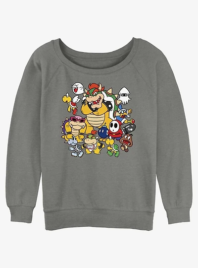 Nintendo Super Mario Villain Stack Girls Slouchy Sweatshirt