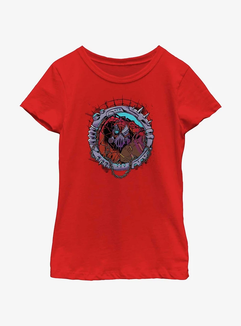 Marvel Spider-Man: Across The Spiderverse Cyborg Spider-Woman Badge Youth Girls T-Shirt