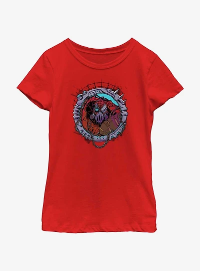 Marvel Spider-Man: Across The Spiderverse Cyborg Spider-Woman Badge Youth Girls T-Shirt