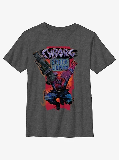 Marvel Spider-Man: Across The Spiderverse Cyborg Spider-Woman Badge Youth T-Shirt