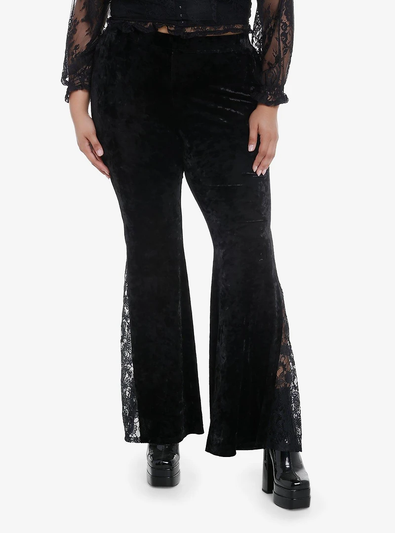 Black Velvet Lace Bell Bottom Leggings Plus Size