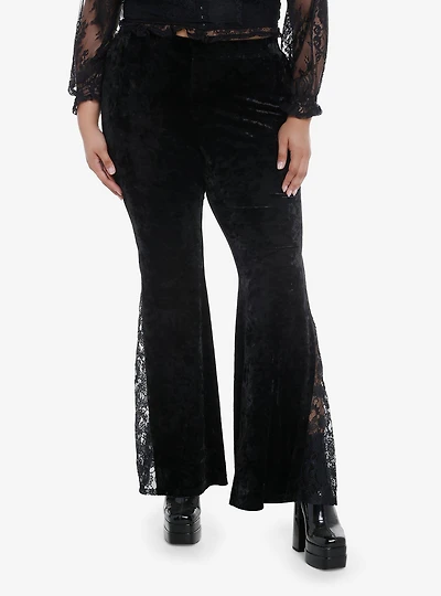 Black Velvet Lace Bell Bottom Leggings Plus Size