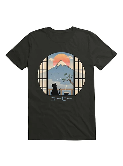 Coffee Cat Mt. Fuji T-Shirt