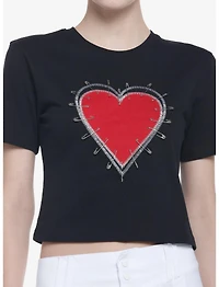 Red Heart & Safety Pins Crop Girls T-Shirt
