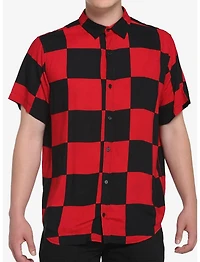 Black & Red Checkered Woven Button-Up