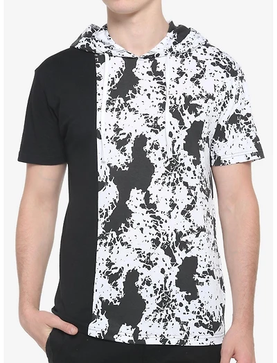 Black & White Splatter Split Short-Sleeve Hoodie