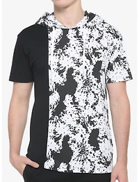 Black & White Splatter Split Short-Sleeve Hoodie