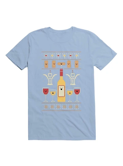 Wine Christmas Ugly Sweater Pattern T-Shirt