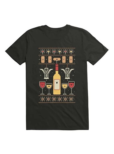 Wine Christmas Ugly Sweater Pattern T-Shirt