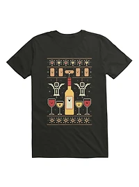 Wine Christmas Ugly Sweater Pattern T-Shirt
