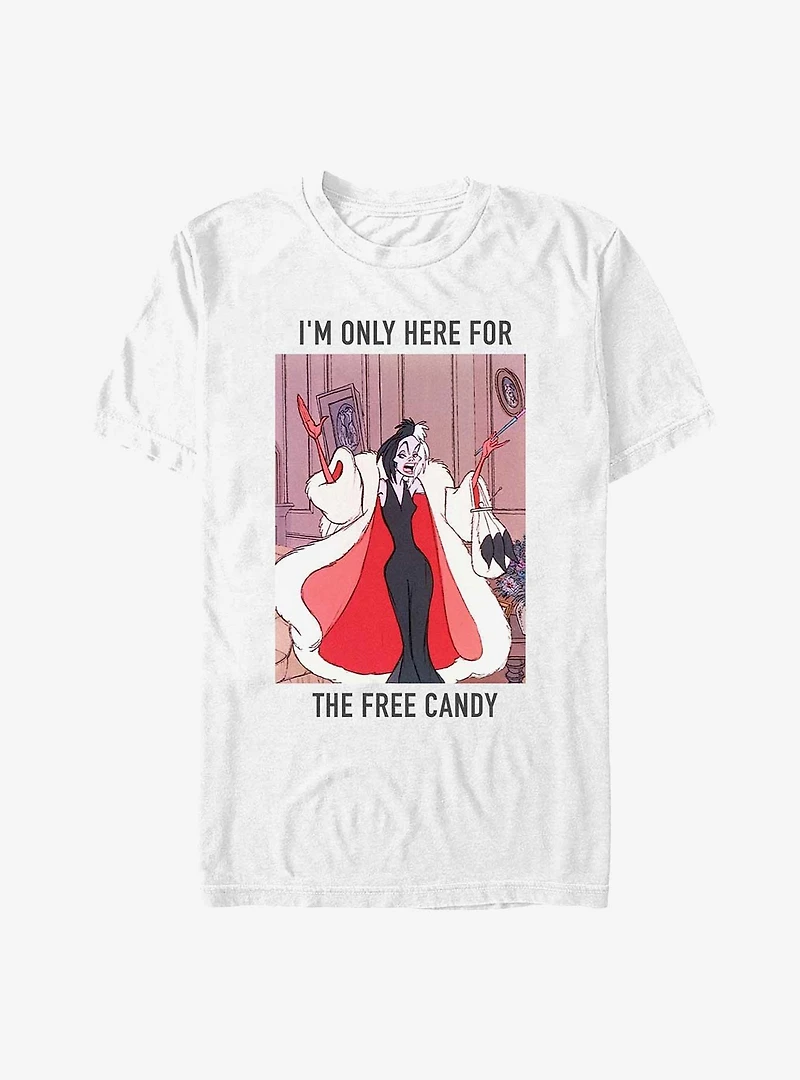 Disney 101 Dalmatians Cruella I'm Only Here For The Free Candy T-Shirt