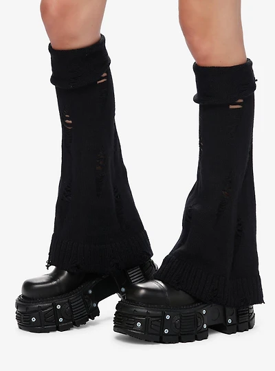 Black Distressed Flared Leg Warmers