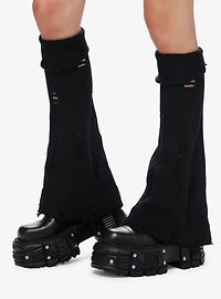Black Distressed Flared Leg Warmers