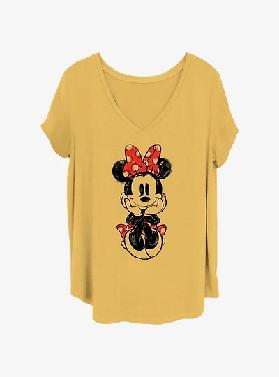 Disney Minnie Mouse Sitting Minnie Sketch Girls T-Shirt Plus Size
